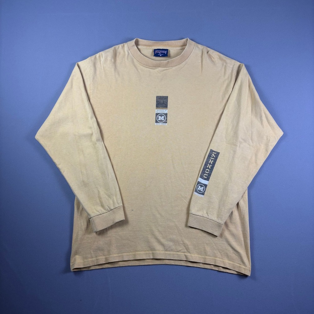 Vintage 90s JanSport Mizzou Missouri Tigers Long Sleeve T-Shirt Tan USA Mens M